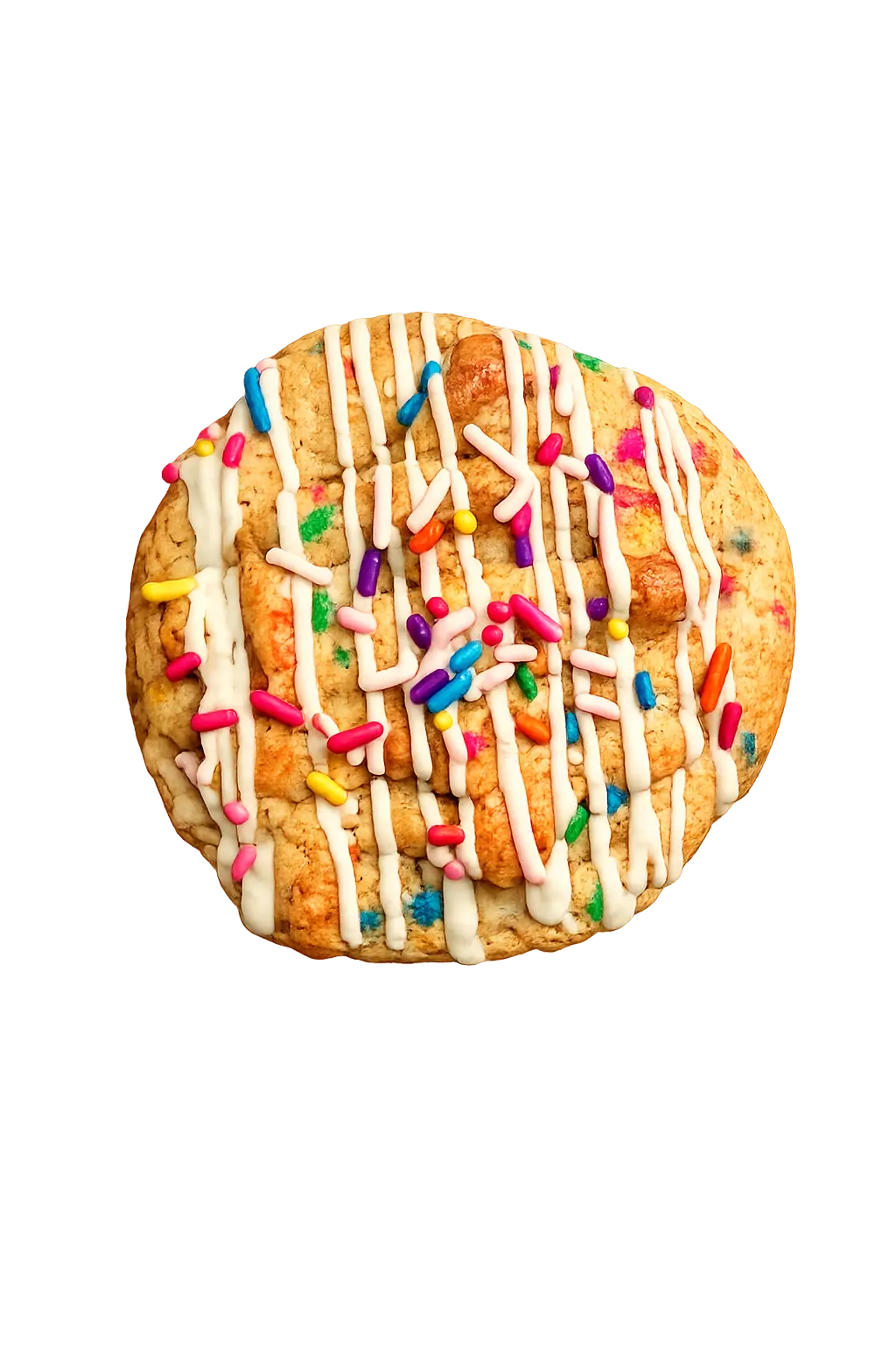 Birthday Cake cookie covered in rainbow sprinkles